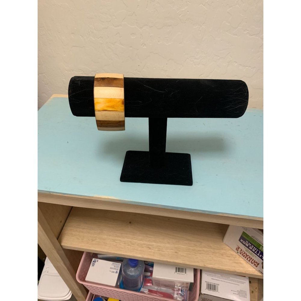 Wood Cuff Bracelet Used - Striped Brown